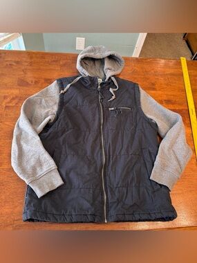 Dravus "Heading Nowhere" Men's Hybrid Hooded Canvas Jacket Medium Navy Grey